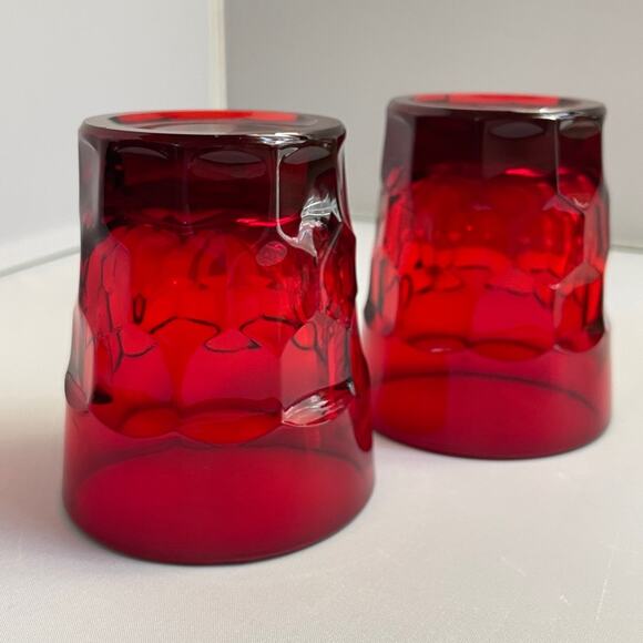 Pair Retro Ruby‎ Red Juice Glasses - Picture 6 of 8